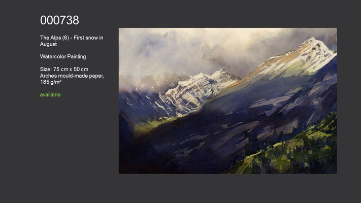 738 / The Alps (6) - First snow in August, Watercolor painting, 75 cm x 50 cm; available