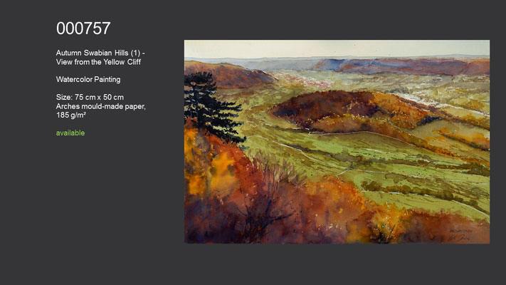 757 / Autumn Swabian Hills (1) - View from the Yellow Cliff, Watercolor painting, 75 cm x 50 cm; available