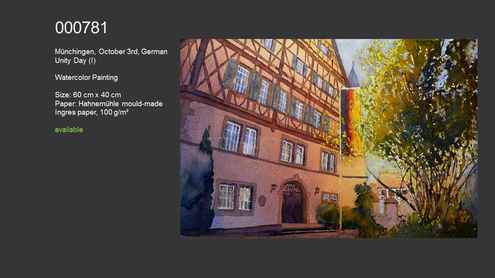 781 / Münchingen, October 3rd, German Unity Day (I), Watercolor painting, 60 cm x 40 cm; available