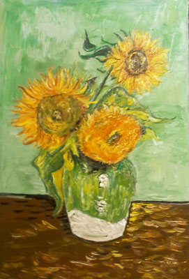 VanGogh vaso con tre girasoli 60x40 olio su tela