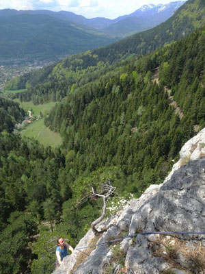 Ausstieg, 3. Sl, mit Raxblick