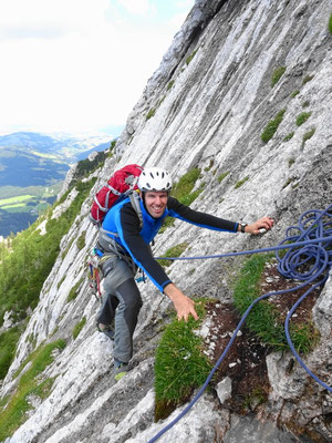 am Ende der leichten ersten Seillänge