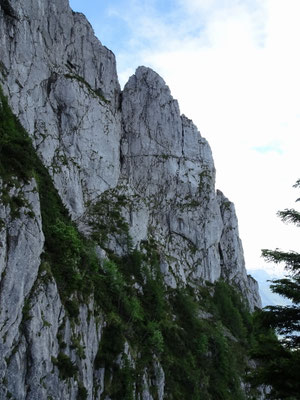 Blick zum Traunkirchnerkogel, links von der Scharte herabziehend der Pauli-Wessely-Kamin