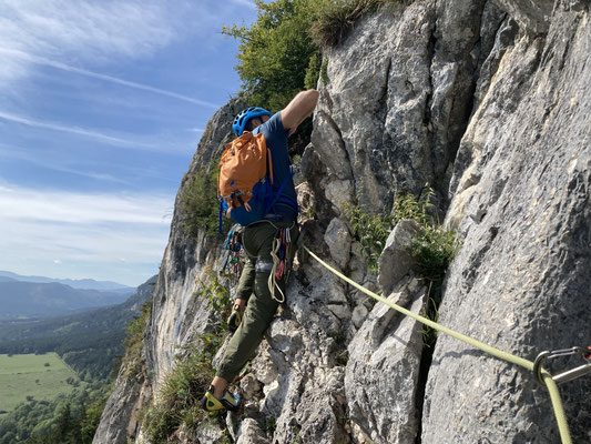 Beginn der traversierenden 3. Seillänge