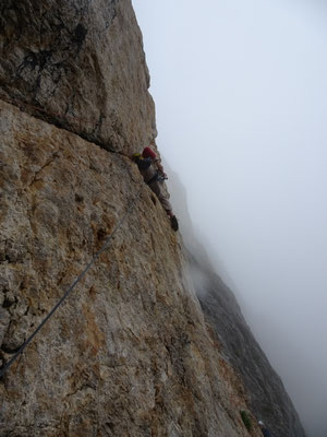Schlüsselseillänge, in der Crux