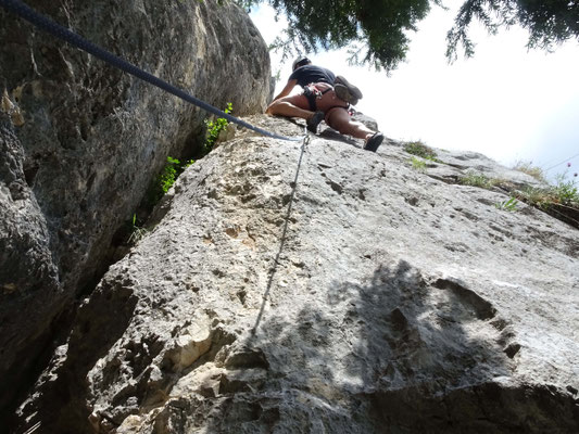 der steile Beginn der Rampe, 3. Sl