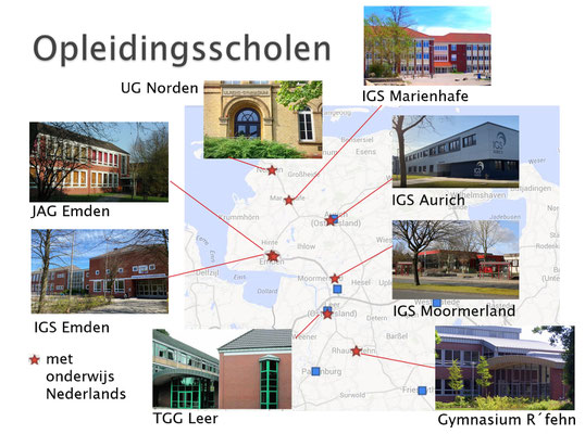 Ausbildungsschulen mit dem Fach Niederländisch in Ostfriesland. Grafik: Ulrichs