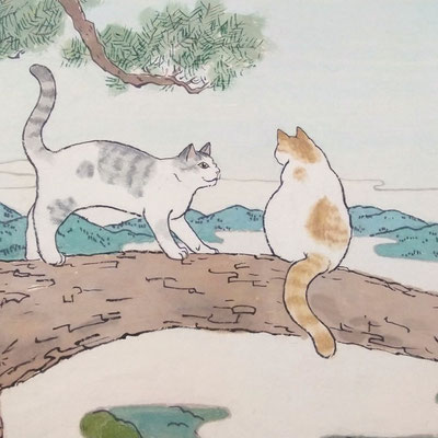 掛軸 富嶽猫景(一)猫