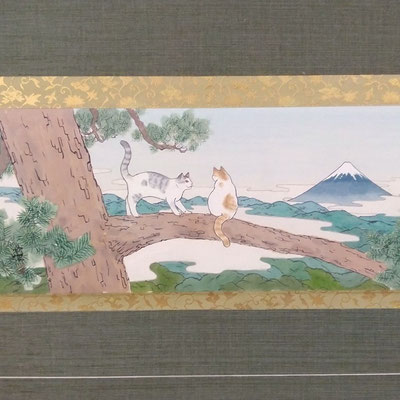 掛軸 富嶽猫景(一)本紙