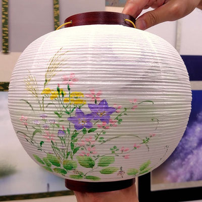 盆提灯修理 行灯 秋の七草絵入り 修理後