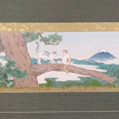 掛軸 富嶽猫景（一）