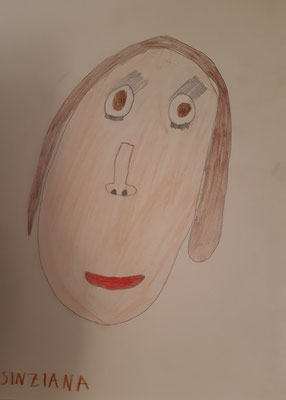 Sinziana Babaca, 6 Jahre, Bunstiftzeichnung, Mädchenporträt