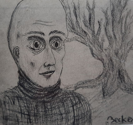 Valentin Becker, 19 Jahre , Tuschebild, Porträt mit Baum