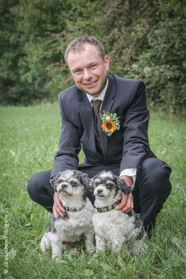 Bräutigam mit Hunden