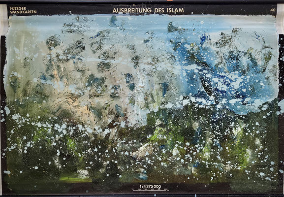 Ausbreitung des Islam 140 x 200 cm oil on schoolmaps