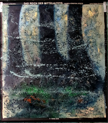 Reich des Mittelalers 200 x 185 cm, oil on schoolmap