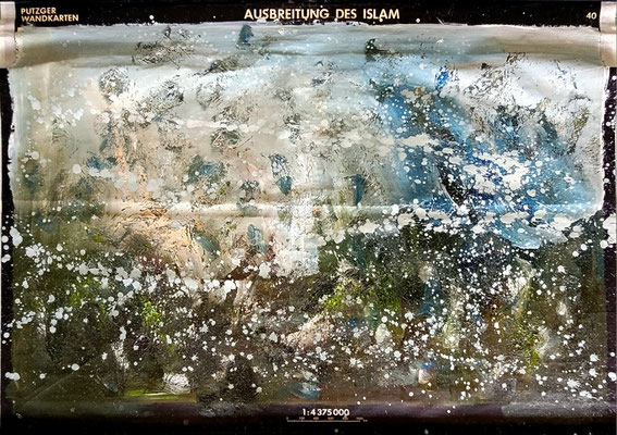 Ausbreitung des Islam 140 x 200 cm oil on schoolmaps
