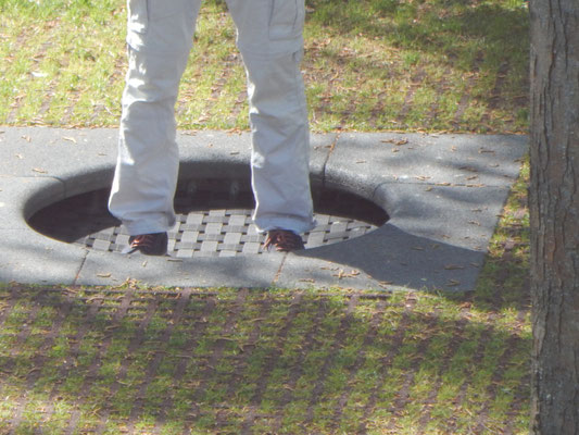 Erwachsener Mann beim Trampolinspringen