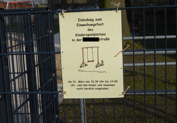 Infoblatt zur Eröffnung des neuen Kinderspielplatzes