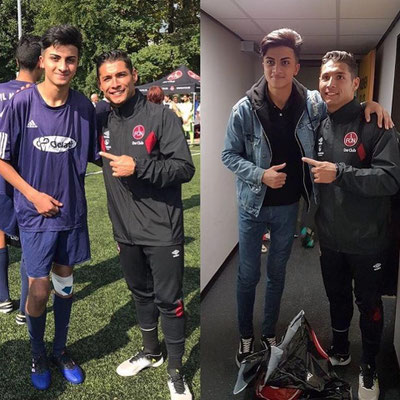 Meet & Greet beim 1. FC Nürnberg: Saki mit Teilnehmern des Willkommen im Fußball-Cups