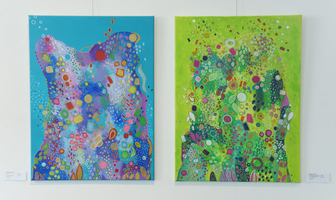 Sadhya Suthau    links:   - o.T. -    Acryl Mischtechnik    rechts:   - Frühlingserwachen -    Acryl Mischtechnik   je 80 x 60 cm