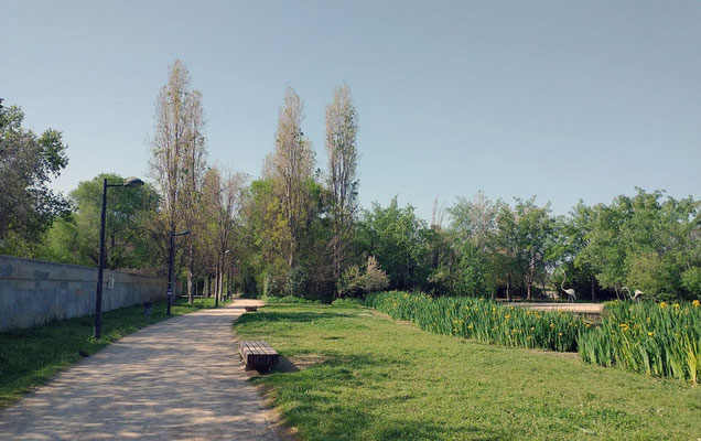 Al entrar en el parque nos encontramos con dos caminos, uno a la izquierda y otro a la derecha que bordean el lago.