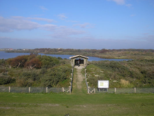 Aussichtshütte an den Schönungsteichen. Klärteiche Norderney