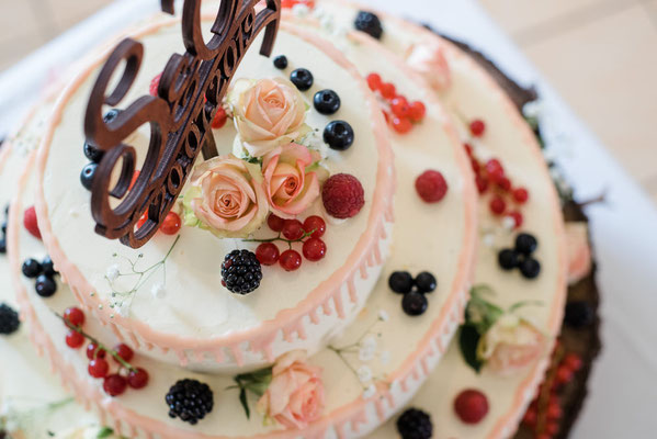 Sektempfang und Hochzeitstorte nach der Trauung in Leipzig und Leipziger Land - Reportagebilder von der Feier