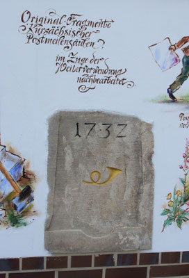 Viertelmeilenstein Miltitz (eingemauertes Reststück)