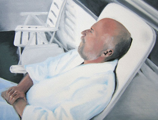 Klaus im Bademantel, 50x40cm, Öl auf Papier (2006)