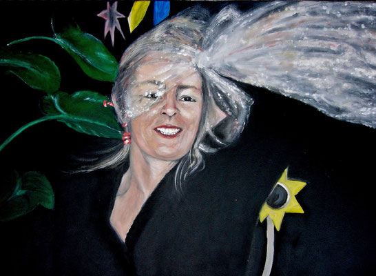 Elisabeth mit Cellophanhut, Öl auf Leinwand (2005)