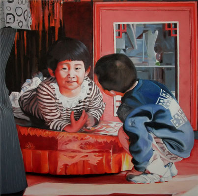 Peking - Kinder im Kaiserpalast, 70x70cm, Öl auf Leinwand (2012)