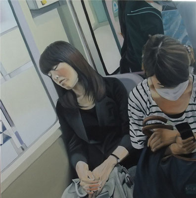 Japan: Im Zug, 70x70cm, Öl auf Leinwand (2011)