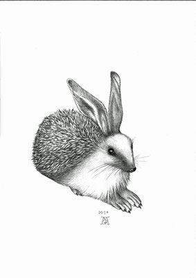 Herr Dürer malt einen Hasen 8, DIN A3, schwarzer Farbstift auf Papier (2018)