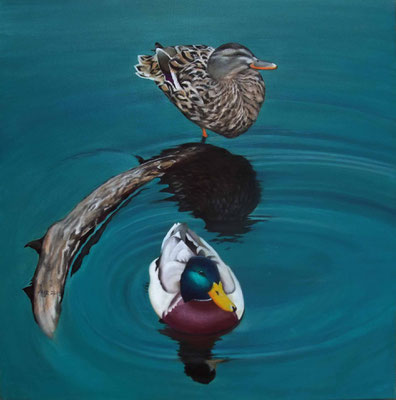 Zwei Enten, 70x70cm, Öl auf Leinwand (2013)