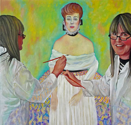 Doppelselbstportrait mit Dame, Öl auf Leinwand, 100x100 cm (2019)