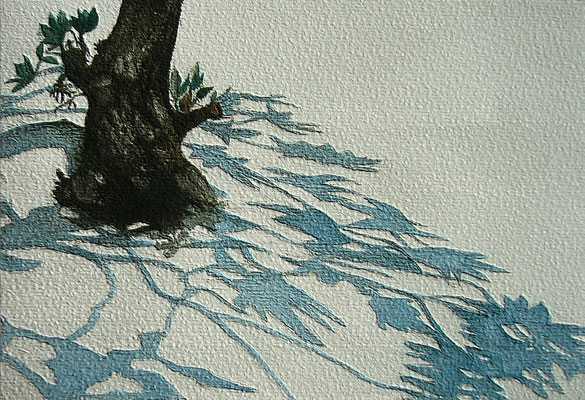 Baumstamm, 24x15cm,  Aquarellfarbe auf Papier (2005)
