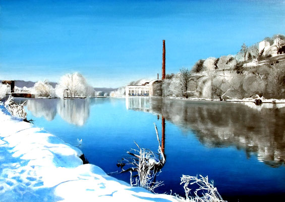 Ruhr bei Essen-Horst, Öl auf Leinwand, 100x70cm (2012)