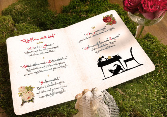 Menükarte Innenseite "Märchenhochzeit" www.gleichundgleich.com
