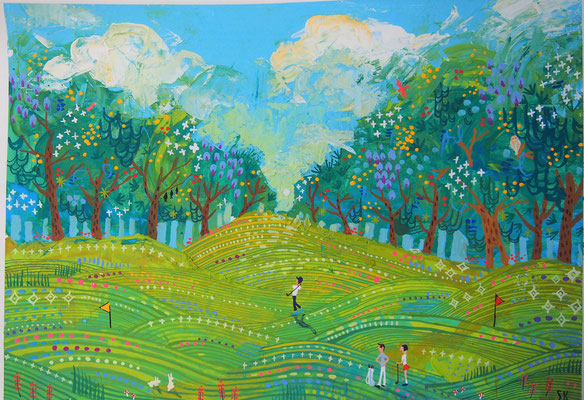 'Golf Club in Spring' A3 Acrylic on paper