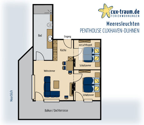 Der Grundriss der Ferienwohnung Meeresleuchten Cuxhaven-Duhnen