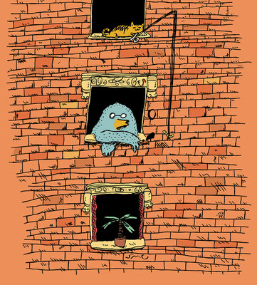View. Underground comic illustration.