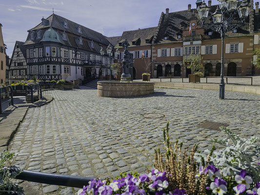 Bild: Bei einem Spaziergang durch Barr, Fachwerkhäuser und Brunnen am Place de l´Hôtel de Ville