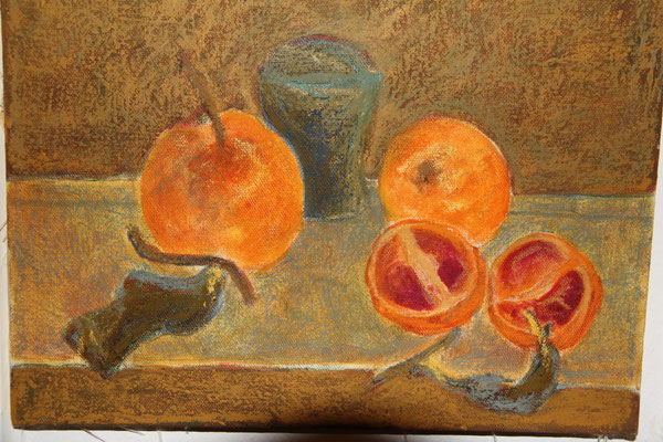 Stillleben, Orangen, 2008, Eitempera