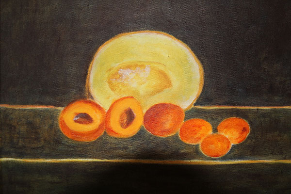 Stillleben, Aprikosen 2, 2010, Eitempera