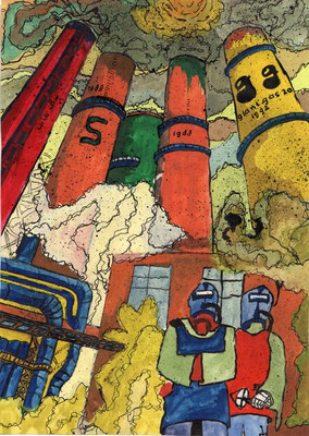 008 - 1984 - Vervuiling (polution) (1988) - aquarel op 220 grams papier - H 29,7 x 21,0 cm - gemengde technieken
