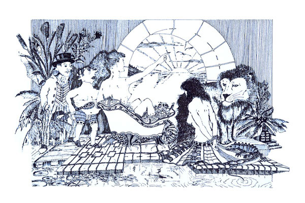 001 - 1995 - Het circus macabre (1995) - pentekening - 220 grams tekenpapier - H 50,0 X B 70,0 - zwarte inkt  