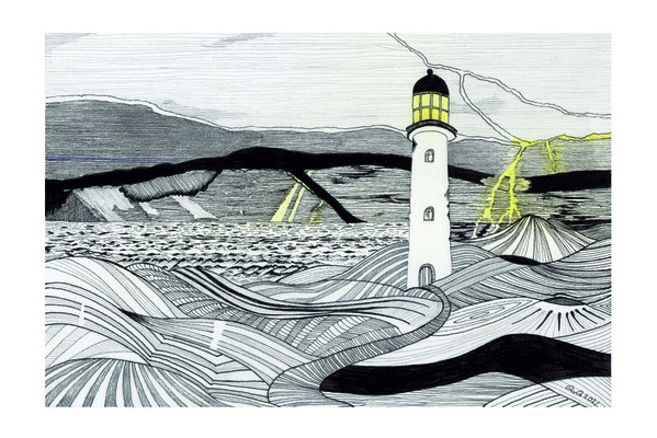 Lightning And Light -  pentekening op 400 grams acrylpapier - H 30 x B 40 cm 