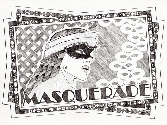 004 - 2015 - Masquerade (2015) - pentekening op 400 grams acrylpapier - H 40 x B 30 cm - zwarte inkt