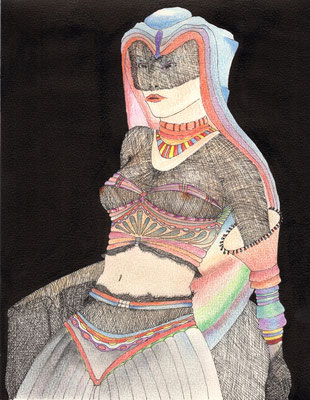 001 - 1984 - Vrouw in zwartgrond (1984) - tekening op 200 grams aquarelpapier - H 30 x B 24 CM - inkt en aquarelpotlood (droog)